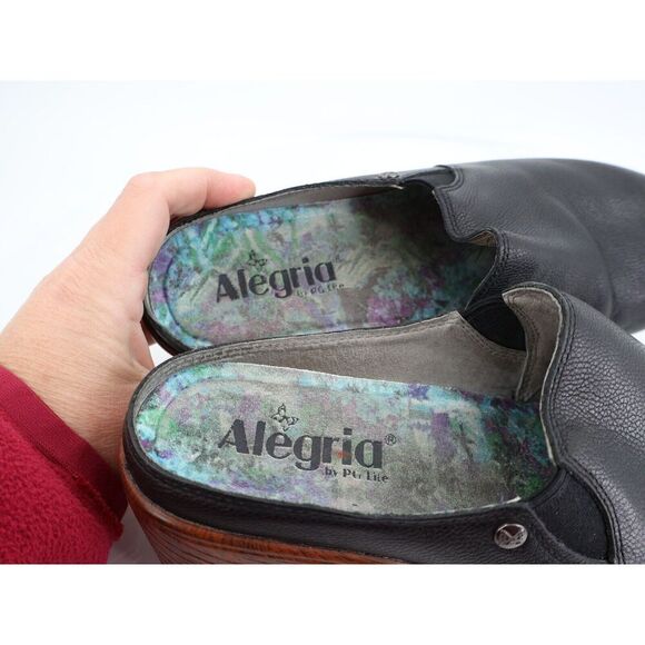 Alegria Sereniti Leather Clog Size 38 8  Mules Black Slip on Wedge Platform Shoe - Picture 11 of 13
